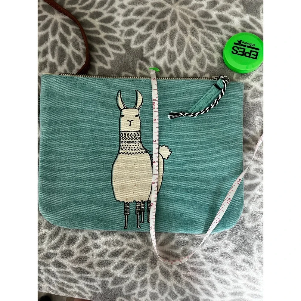 Teal Llama Canvas Cosmetic Pouch Zipper Bag Travel Alpaca Boho Chic Artisan Cute